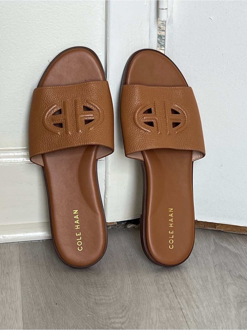 Cole Haan Tan Leather Slide Sandals
